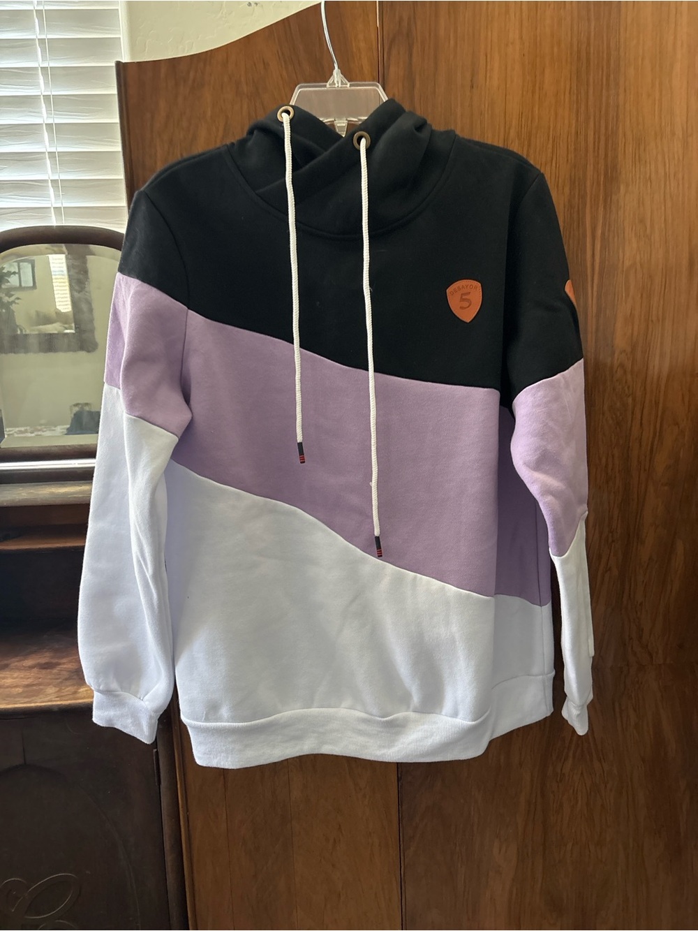 Colorblock Pullover Hoodie with Lavender Panel - Unbranded